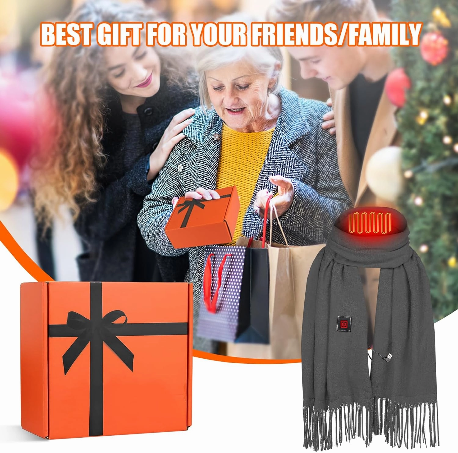 Heated Scarf for Women Men Rechargeable Heated Scarves Blanket with Battery Pack Neck Heating Pad Electric Scarf Heated