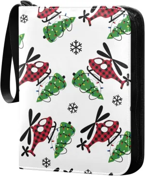 Helicopter with Christmas Tree Card Binder for Trading Cards, 4 Pocket with 50 Sleeves up to 400 Cards, Double Sided Pockets Card Holder Carry Case for Baseball Card, Football Card, Gaming Cards