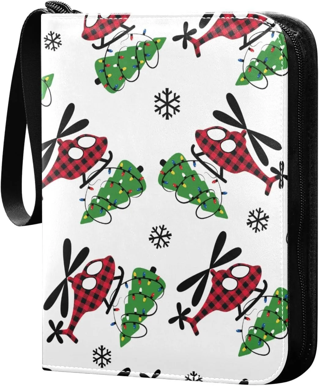 Helicopter with Christmas Tree Card Binder for Trading Cards, 4 Pocket with 50 Sleeves up to 400 Cards, Double Sided Pockets Card Holder Carry Case for Baseball Card, Football Card, Gaming Cards