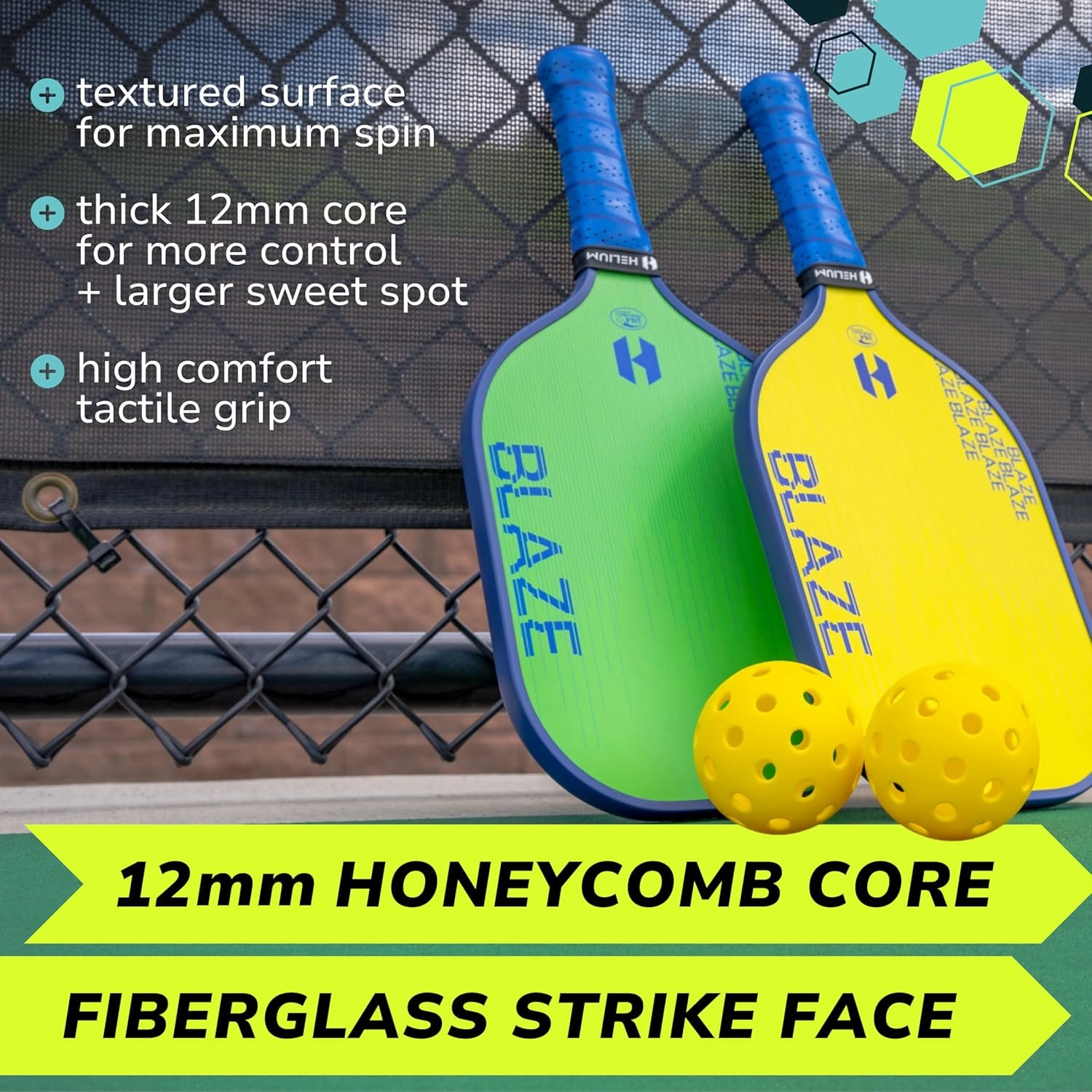 Helium Pickleball Paddles Set of 4 - USAPA Certified - Graphite Fiberglass Surface, Lightweight Honeycomb Core