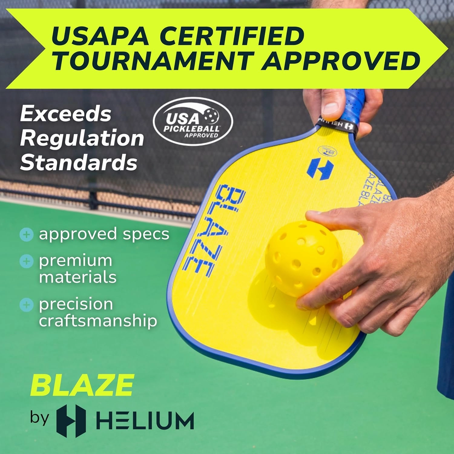 Helium Pickleball Paddles Set of 4 - USAPA Certified - Graphite Fiberglass Surface, Lightweight Honeycomb Core