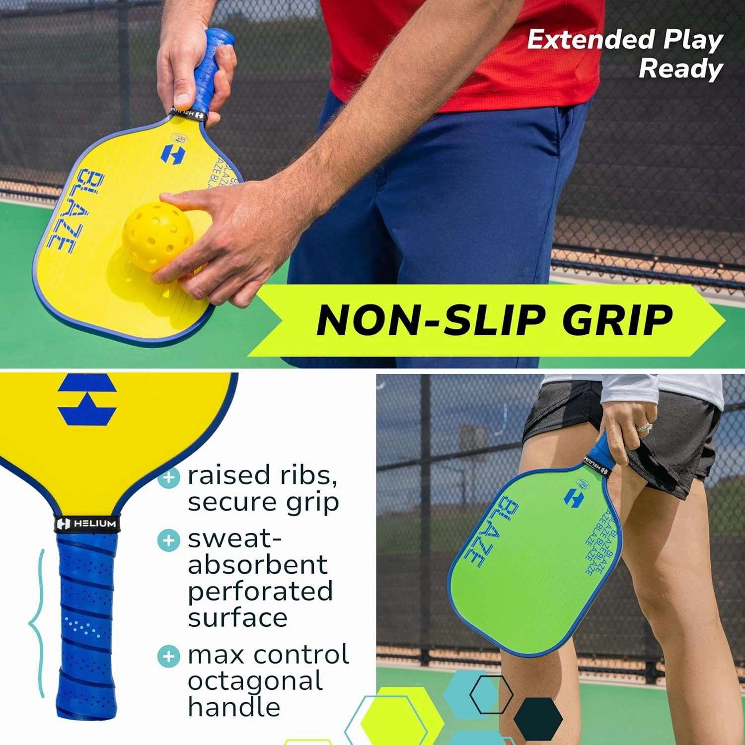 Helium Pickleball Paddles Set of 4 - USAPA Certified - Graphite Fiberglass Surface, Lightweight Honeycomb Core
