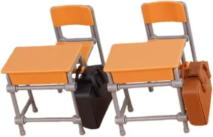 Hemoton Miniature Dollhouse School Desk Chair Set with School Bags - 2 Tables, 2 Chairs, 2 Bags - Perfect for Dollhouse Decor, Mini Supplies, and Collectors