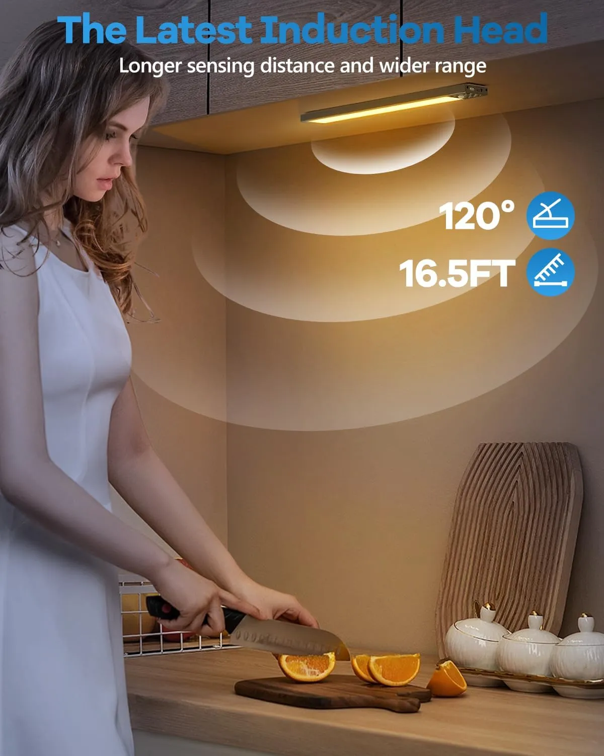 HIBOITEC 65 LED Motion Sensor Lights Indoor, Dimmable Under Cabinet Lighting, 2500mAh Rechargeable Wireless Closet Lights Night Light for Drawers, Stair, Kitchen, 3 Color Temperatures, 13.2 inch
