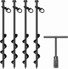 Hiboom Ground Anchor Screw Heavy Duty Earth Anchors Tent Stakes for High Wind with T Handle Hex Wrench Trampoline Hook Ground Stakes for Camping Canopies Car Ports Sheds
