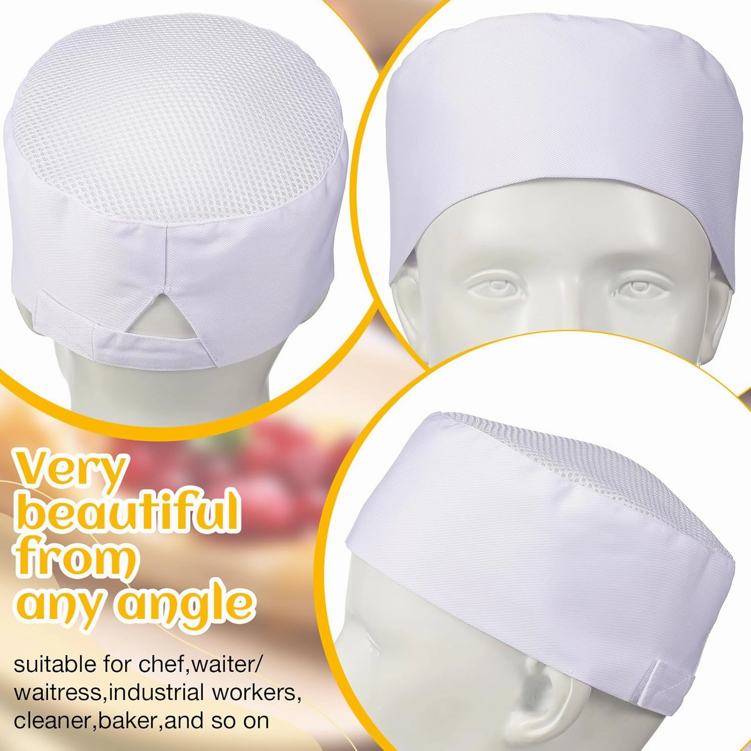 Hicarer 12 Pcs Chef Hat for Women Men Adjustable Unisex Sushi Beanie Chef Mesh Top Skull Cap Kitchen Cooking Food Cap
