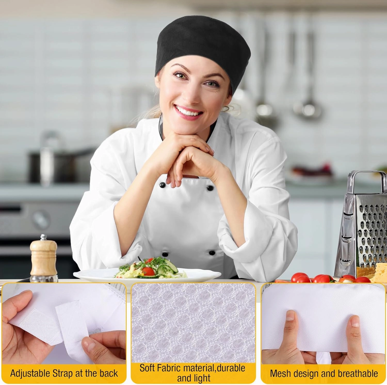 Hicarer 12 Pcs Chef Hat for Women Men Adjustable Unisex Sushi Beanie Chef Mesh Top Skull Cap Kitchen Cooking Food Cap
