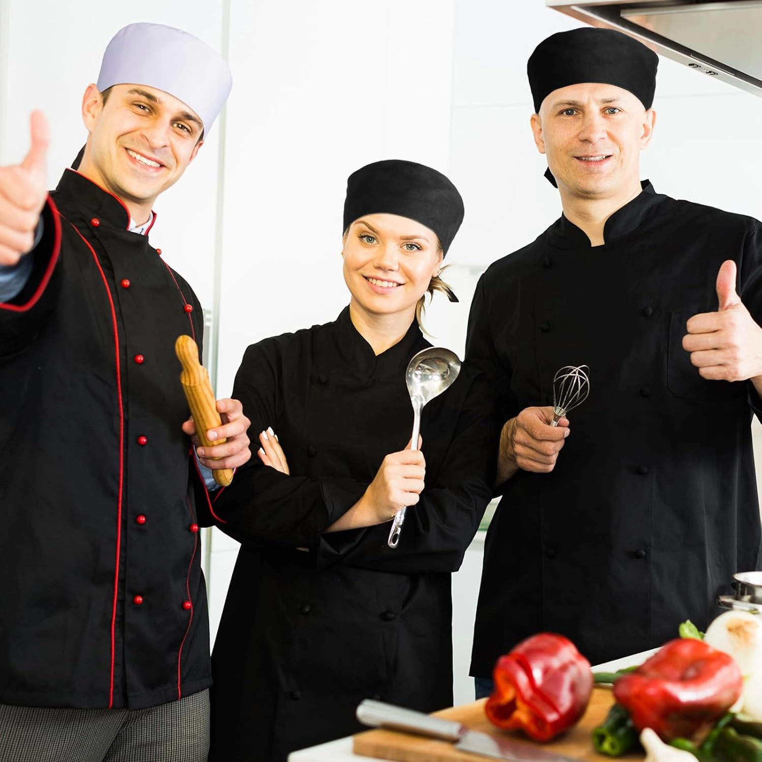 Hicarer 12 Pcs Chef Hat for Women Men Adjustable Unisex Sushi Beanie Chef Mesh Top Skull Cap Kitchen Cooking Food Cap