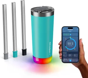 Hidrate Spark PRO Smart Tumbler Bundle – Insulated Stainless Steel – Tracks Water Intake with Bluetooth, LED Glow Reminder When You Need to Drink – 20oz, Sea Glass   3 Straws