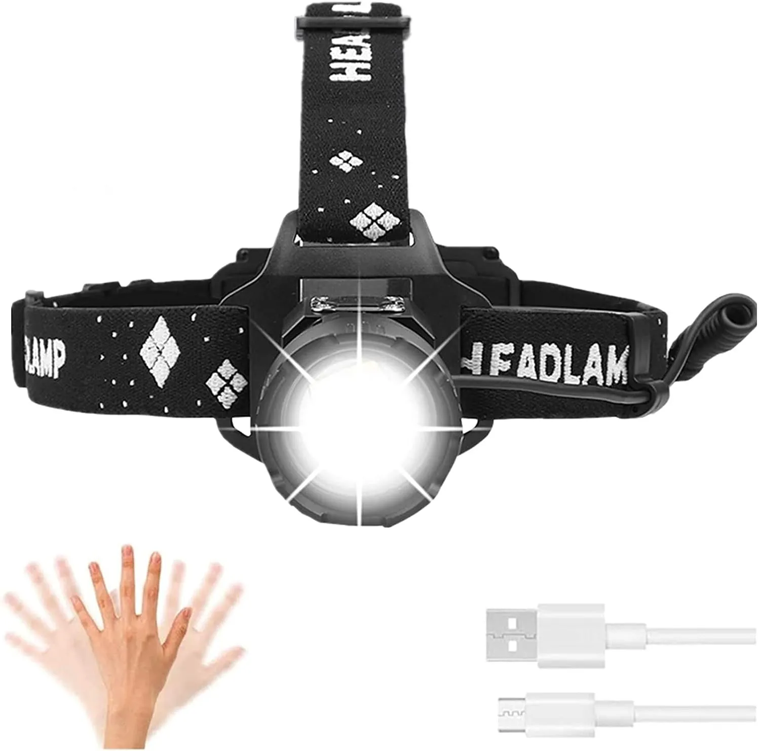 High Power XHP99 LED Headlight 12000 Lumens XHP99 LED Bright Headlamp Motion Sensor Headlights Rechargeable Headlamps Adjustable Tactical Waterproof Head Torch for Hiking Fishing Camping
