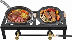 High Pressure Double Propane Burner Portable Double Burner Outdoor Gas Stove Propane Cooker with Adjustable 0-10Psi Regulator Hose for Camping, BBQ, Seafood Boil, Home Brewing