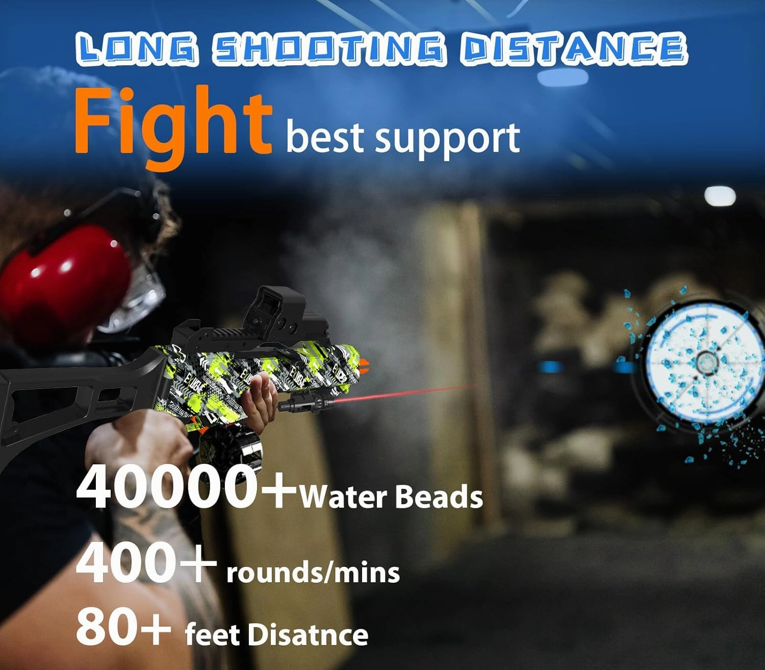 High Speed Automatic Splatter Ball Blaster with 40000  and Goggles, JIFTOK Rechargeable Splatter Ball Toys for Outdoor Activities Shooting Game Party Favors-Green