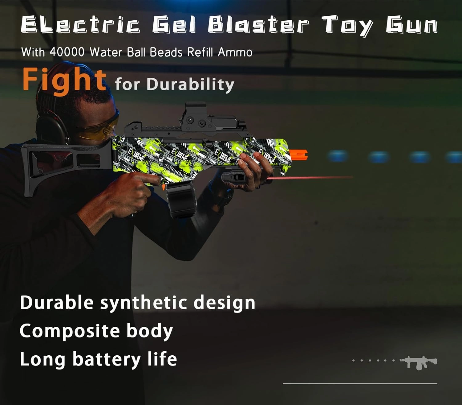 High Speed Automatic Splatter Ball Blaster with 40000  and Goggles, JIFTOK Rechargeable Splatter Ball Toys for Outdoor Activities Shooting Game Party Favors-Green