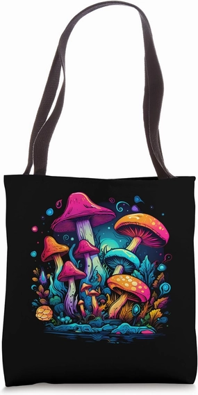 Hippie Mushrooms Psychedelic Forest Fungi Festival Tote Bag