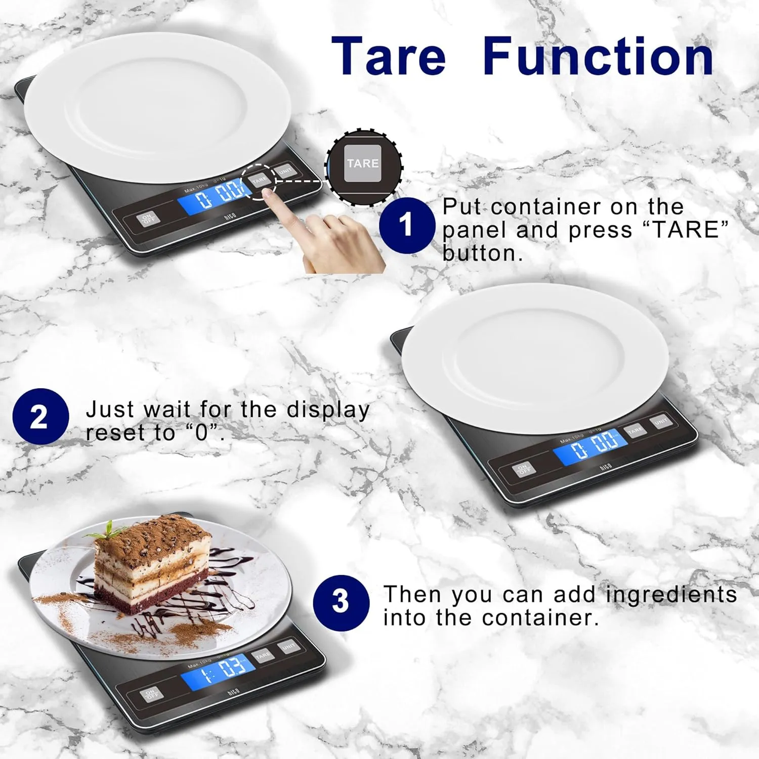 hito Food Scale 33lb Digital Kitchen Scale Rechargeable Waterproof Weight Grams and oz 1g/0.1oz Precise, for Weight Loss, Cooking and Baking, Black