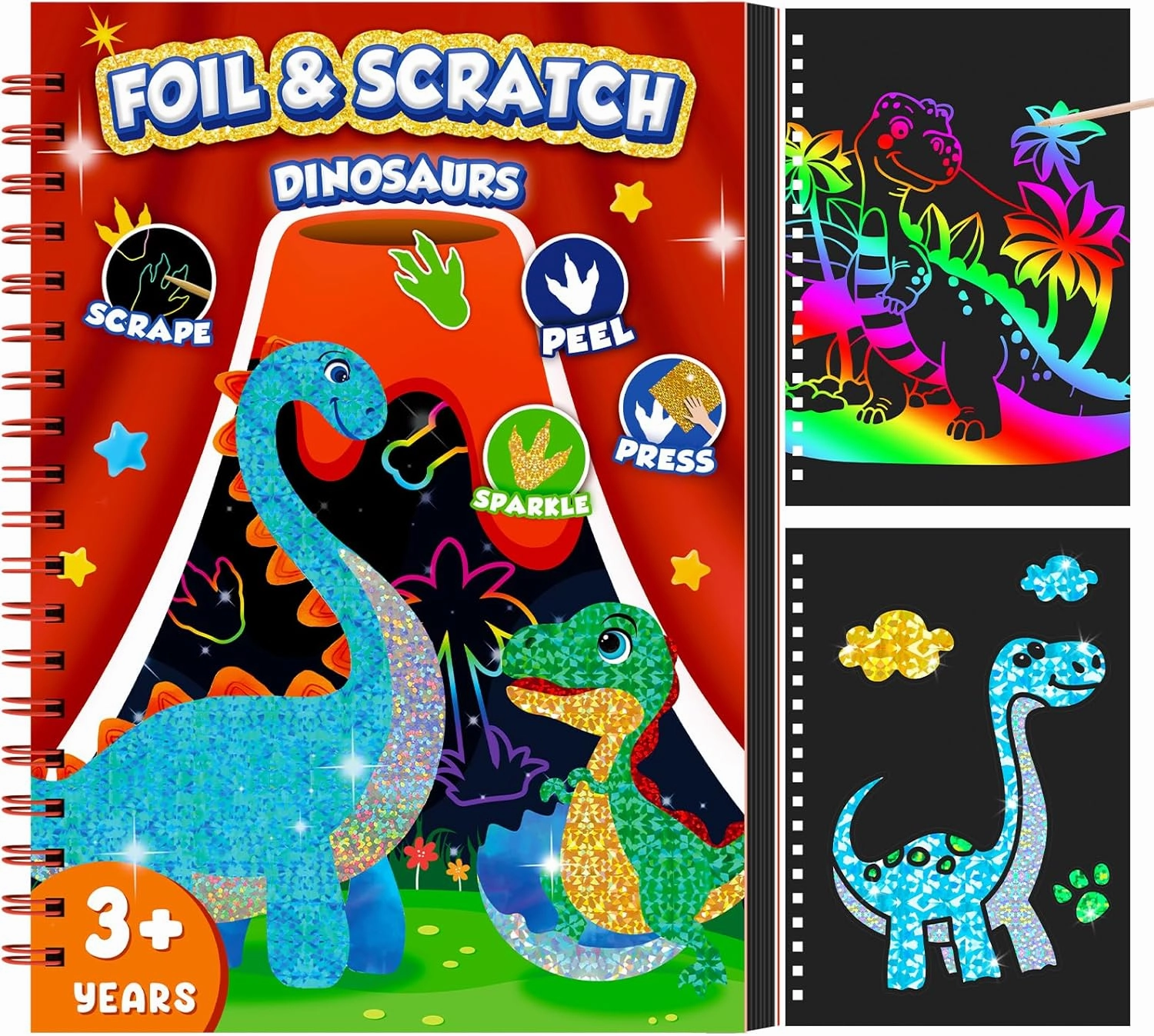 homicozy Art & Craft Activity for Kids - Foil Fun Dinosaurs & Scratch Art Book 2-in-1, No Mess Art Crafts for boys,DIY Creative Activity Kit,Gifts for Boys and Girls Ages 4, 5, 6, 7, 8, 9, Travel Toys