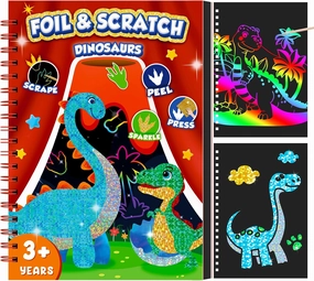 homicozy Art & Craft Activity for Kids - Foil Fun Dinosaurs & Scratch Art Book 2-in-1, No Mess Art Crafts for boys,DIY Creative Activity Kit,Gifts for Boys and Girls Ages 4, 5, 6, 7, 8, 9, Travel Toys