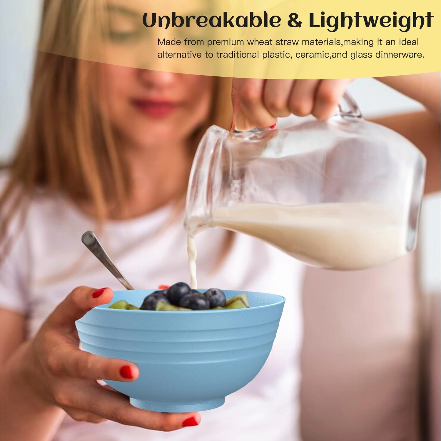 Homienly 24 PCS Wheat Straw Dinnerware Sets, Service for 6, Microwavable Plates and Bowls Sets, Cups Sets, Lightweight & Unbreakable Dishes Set for Camping, Party - Macaron Series