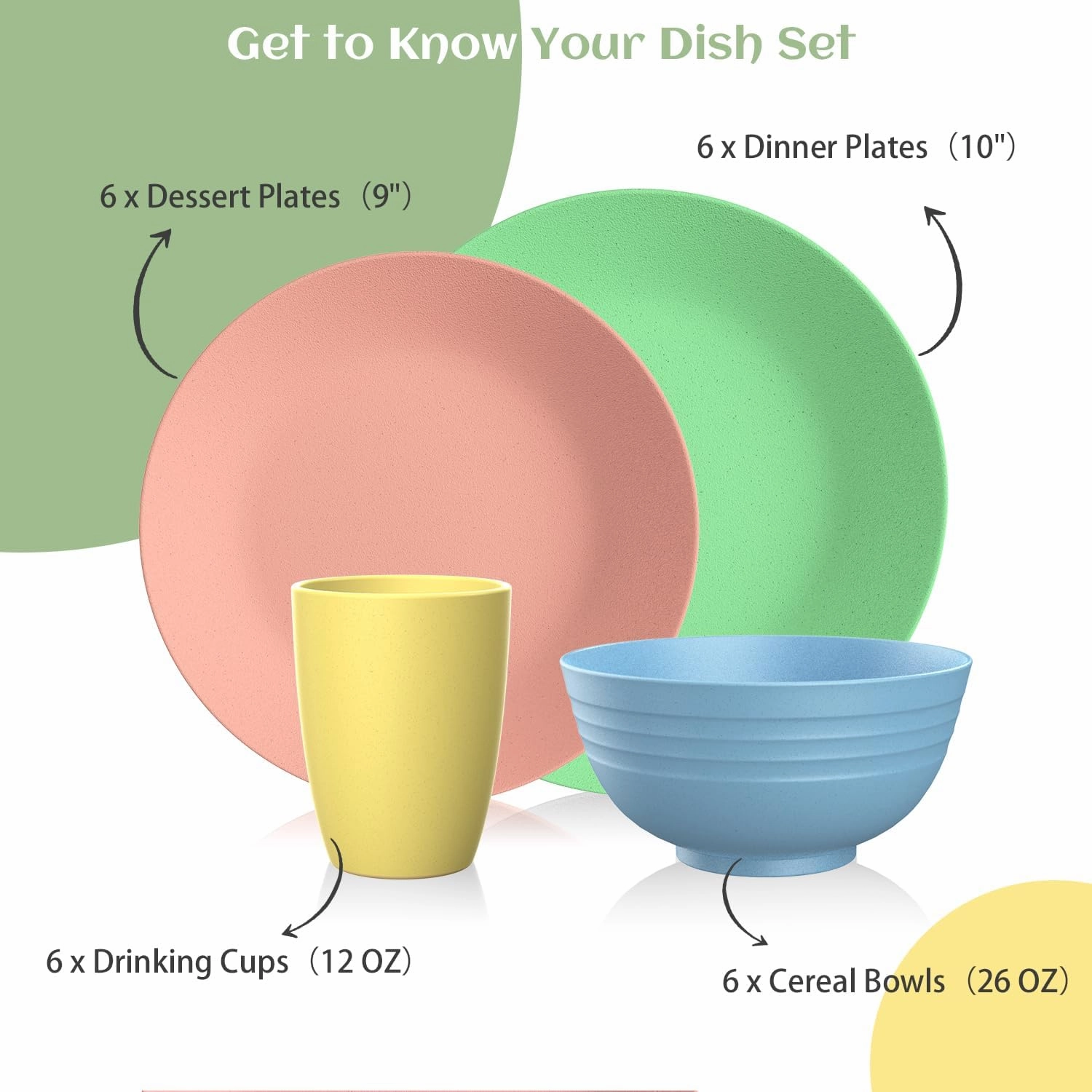 Homienly 24 PCS Wheat Straw Dinnerware Sets, Service for 6, Microwavable Plates and Bowls Sets, Cups Sets, Lightweight & Unbreakable Dishes Set for Camping, Party - Macaron Series