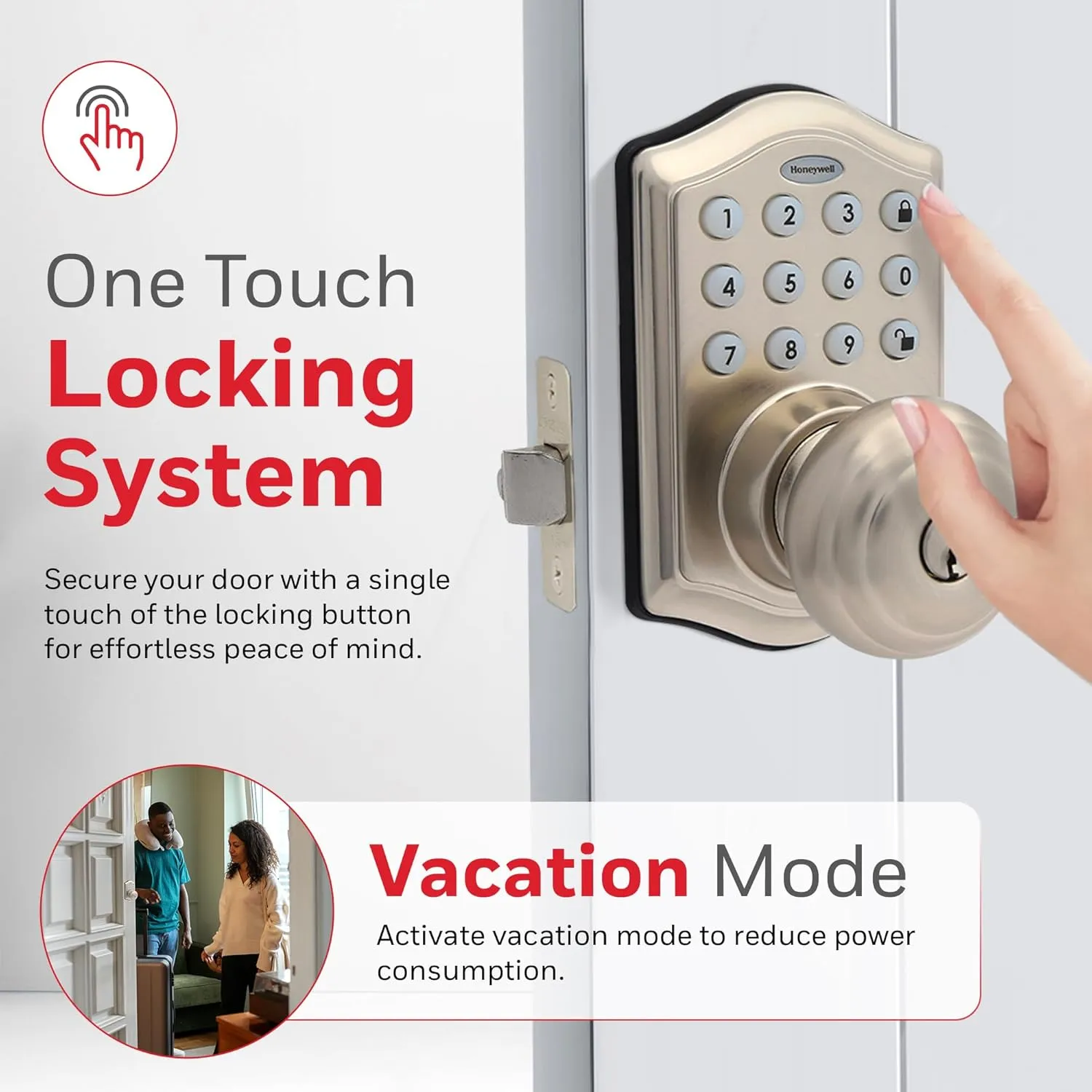 Honeywell Safes & Door Locks - Keyless Entry Smart Electronic Door Knob Lock with Digital Keypad - Auto Lock - 50 Different User Pin Codes - 1 Touch Locking - Satin Nickel - 6.5x8.8x9 inches - 8732301