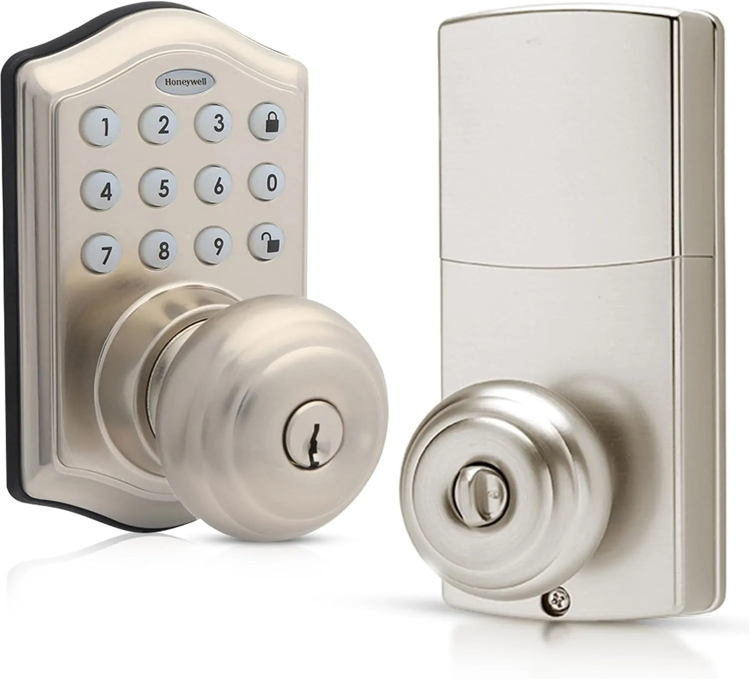 Honeywell Safes & Door Locks - Keyless Entry Smart Electronic Door Knob Lock with Digital Keypad - Auto Lock - 50 Different User Pin Codes - 1 Touch Locking - Satin Nickel - 6.5x8.8x9 inches - 8732301