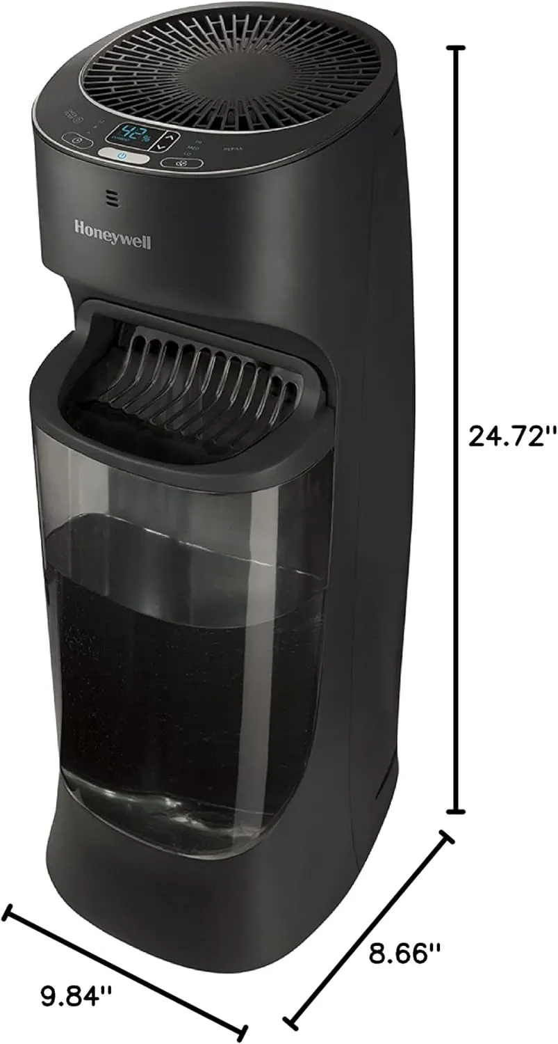 Honeywell Top Fill Tower Humidifier, Digital Humidistat, Black – Cool Mist Humidifier for Bedroom, Home or Office with Space Saving Tower Design