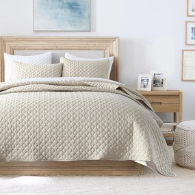 HORIMOTE HOME Quilt Set Queen Size Beige Bedspread, Modern Style Quilted Clouds Pattern Soft Coverlet Set Lightweight Microfiber for All Season, 3 Pieces Includes 1 Quilt and 2 Pillow Sham