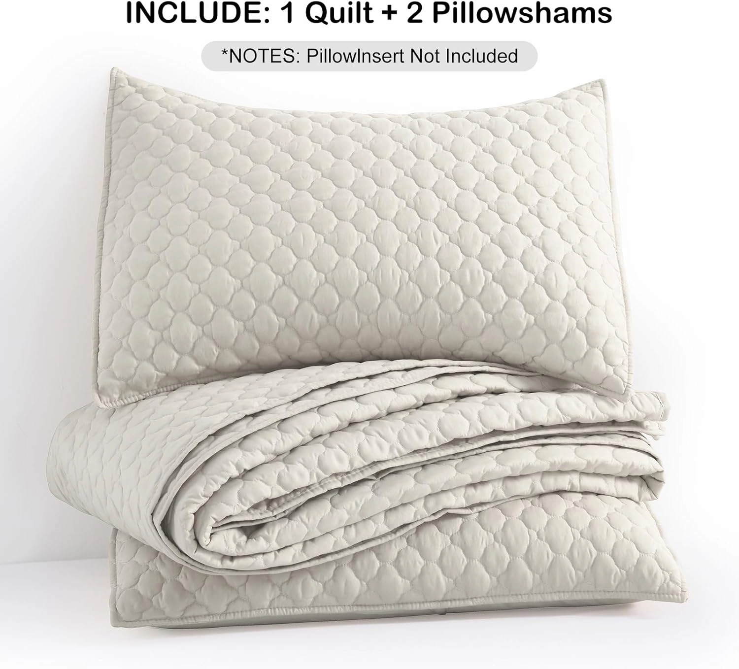 HORIMOTE HOME Quilt Set Queen Size Beige Bedspread, Modern Style Quilted Clouds Pattern Soft Coverlet Set Lightweight Microfiber for All Season, 3 Pieces Includes 1 Quilt and 2 Pillow Sham