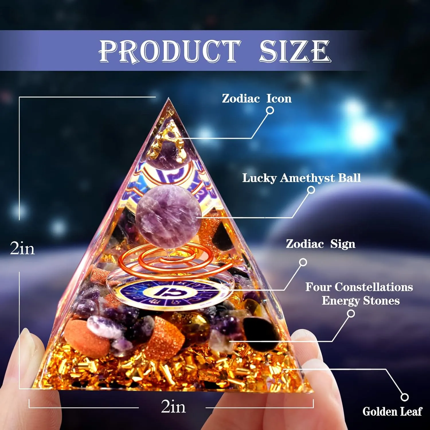 Horoscope Orgone Pyramid ， Healing Crystal Gift Set ，Zodiac Sign Stones to Companion Birthstone, for Astrology ，Reiki，Energy Generator, Meditation (Libra)