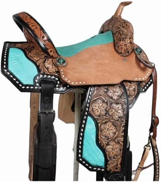 Horse Saddle Barrel Racing Western Wooden Tree Handmade Premium Leather Comfort Horse Trail Equestrian Tooled Carved Horse Riding Saddle Size: 10"-18 inches Seat Available, FS08