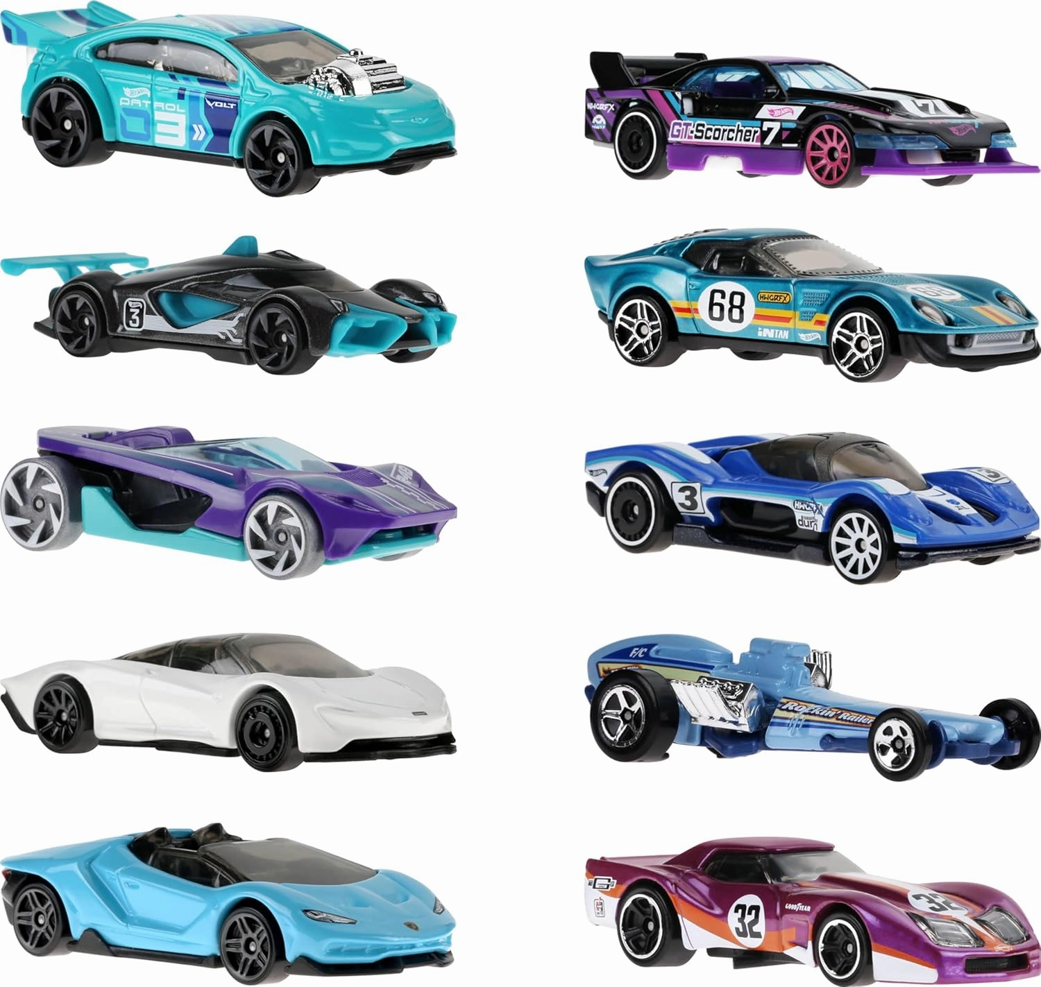 Hot Wheels 10-Pack of Toy Race Cars, Includes 1:64 Scale Corvette, Lamborghini, McLaren & Hot Wheels Originals (Amazon Exclusive)