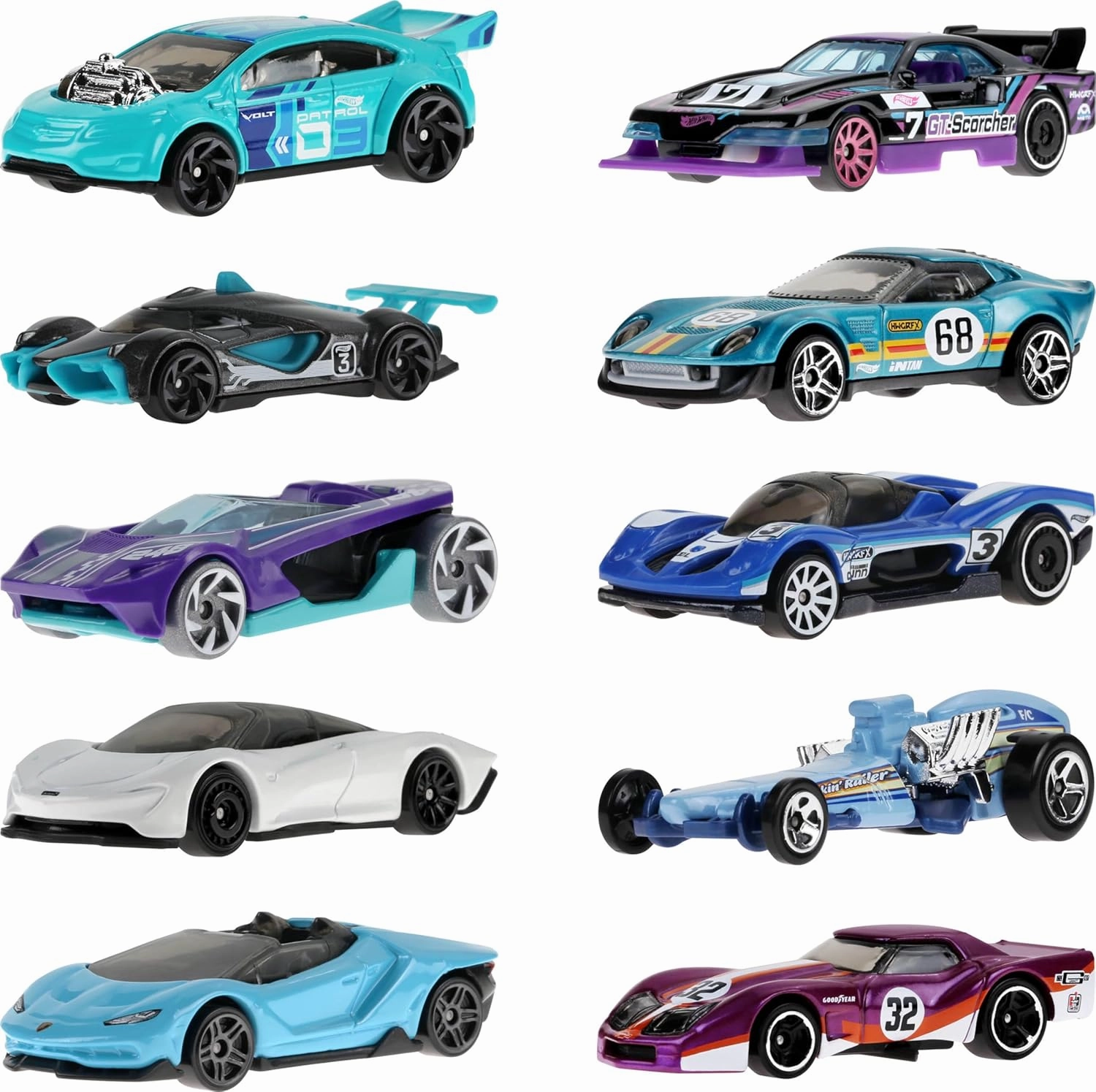 Hot Wheels 10-Pack of Toy Race Cars, Includes 1:64 Scale Corvette, Lamborghini, McLaren & Hot Wheels Originals (Amazon Exclusive)