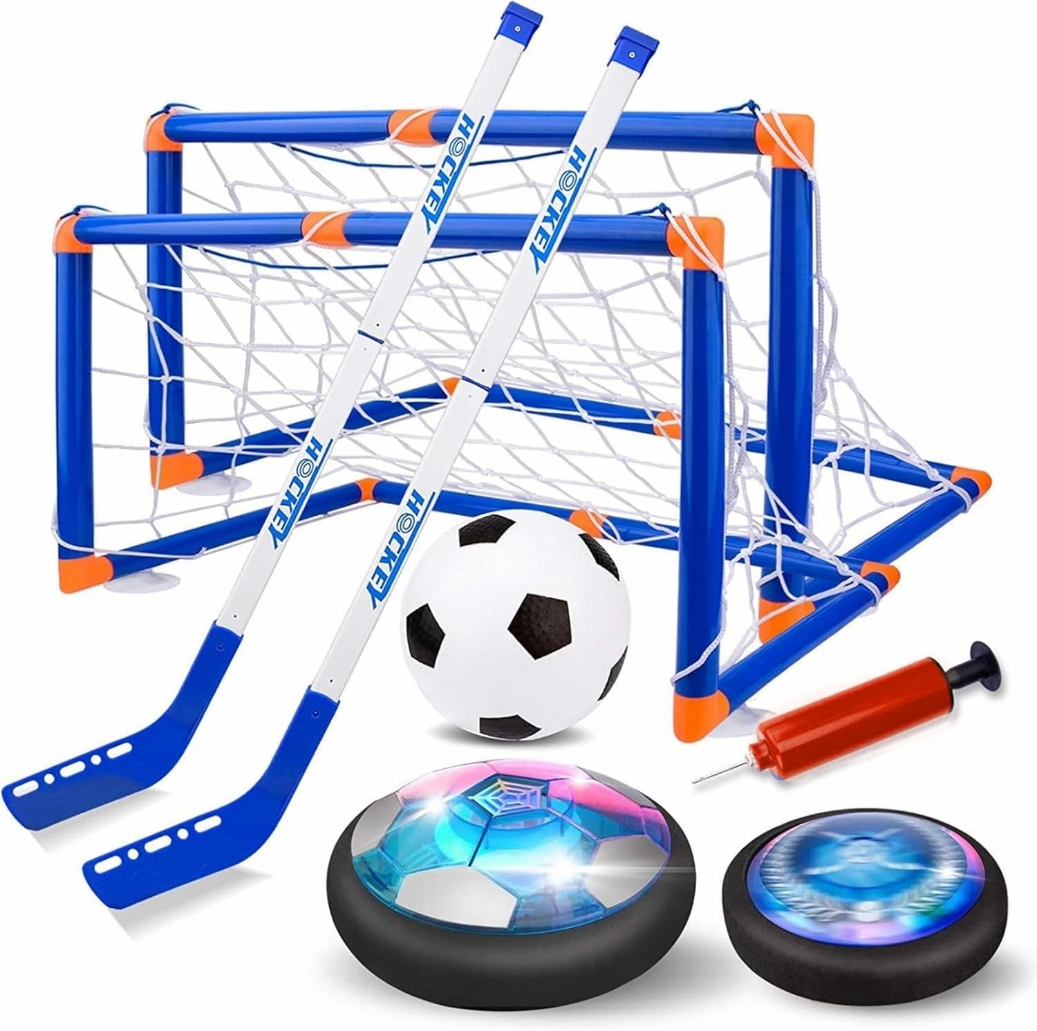Hover Soccer Ball Set for Kids, 3-in-1 Air Hover Soccer Hockey Toy Set, Rechargeable Hover Soccer Ball with Led Lights, Indoor Outdoor Sports Toys for Kids 3-12 Years Old