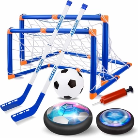 Hover Soccer Ball Set for Kids, 3-in-1 Air Hover Soccer Hockey Toy Set, Rechargeable Hover Soccer Ball with Led Lights, Indoor Outdoor Sports Toys for Kids 3-12 Years Old