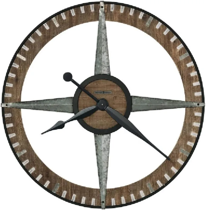 Howard Miller Buster Gallery Wall Clock, Charcoal Finished Metal Frame with Wooden Ring & Quartz Movement, Wall Mount Battery Powered Perfect for Home Decor, Living Room & Office Decor