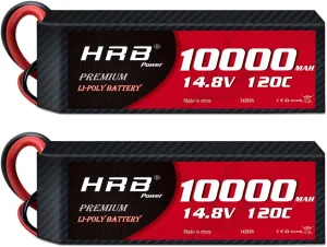 HRB 4S 10000mAh Lipo Battery EC5 120C Soft Case 14.8V RC Lipo Battery Compatible with RC Car Airplane Helicopter Truck Boat (2 Packs)