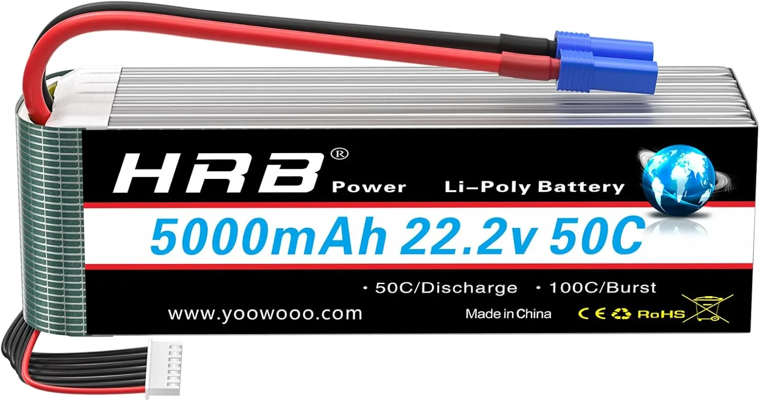 HRB 6S 5000mAh Lipo Battery EC5 Soft Case 50C 100C 22.2V RC Lipo Battery Compatible for RC Quadcopter Airplane 500 600 Helicopter Car Truck