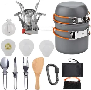 HXBER Camping Hiking Cookware Set Outdoor Portable Picnic Cookware Kit Alumina Pot Set Travel Cooking Accessory