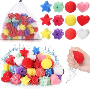 HyDren 120 Pcs Reusable Water Balls 2 Inch Colorful Absorbent Sponge Love Five-Pointed Star Flower Shape Balls for Outdoor Toys and Games Water Toys for Kids Summer Pool Play Splash Party Favors