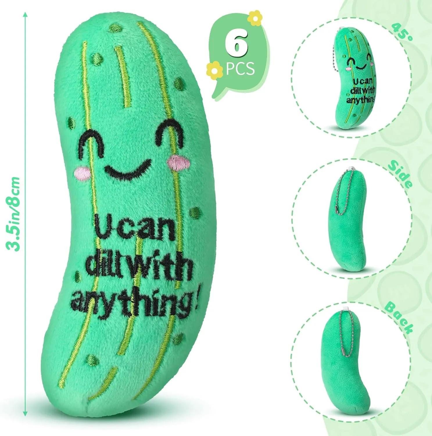 HyDren 6 Pcs Positive Cucumber Plush 3.15'' Cute Emotional Cucumber Stuffed Stress Relief Doll Reduce Pressure Toy Inspirational Gifts for Girls and Boys End of Year Graduation Employee Appreciation
