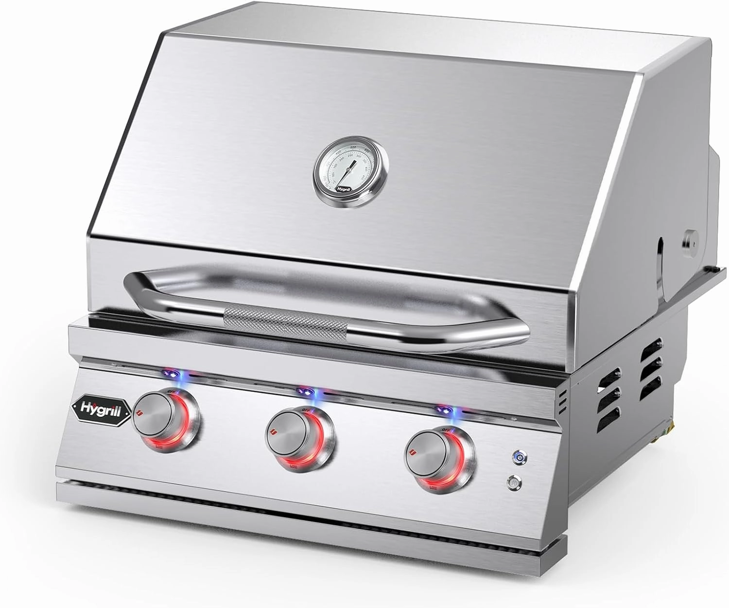 Hygrill Premium XTR 3-Burner Built In Grill, Stainless Steel Grill Head for Outdoor Kitchen with LED Lights, Liquid Propane
