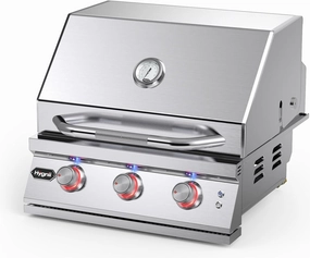 Hygrill Premium XTR 3-Burner Built In Grill, Stainless Steel Grill Head for Outdoor Kitchen with LED Lights, Liquid Propane
