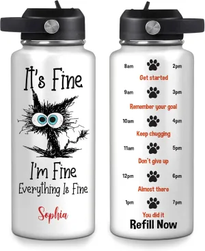 Hyturtle Personalized Black Cat Steel Bottle Gift for Women, Girls, Pet Lover - Animal Lovers Gifts For Cat Lover - Stainless Steel Bottle 18oz 32oz With Custom Name - Insulated Travel Water Bottle