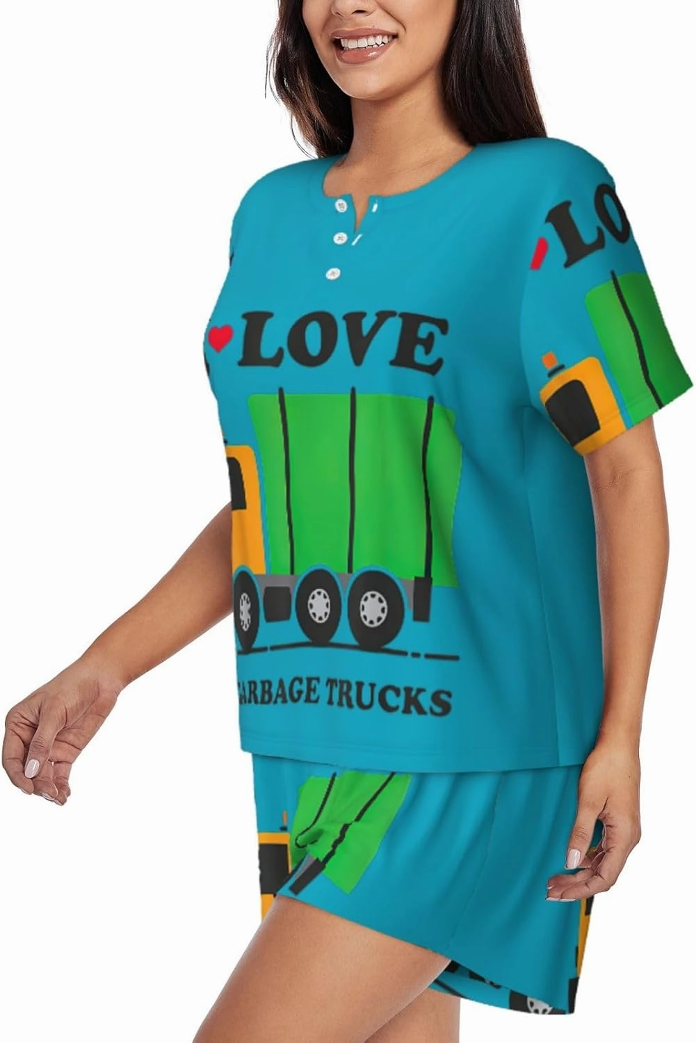 I Love Garbage Trucks Print Women'S Pajamas Set Summer Sleepwear Sets 2 Piece Lounge Set With Pockets