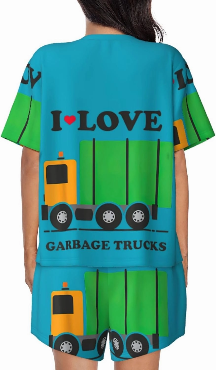 I Love Garbage Trucks Print Women'S Pajamas Set Summer Sleepwear Sets 2 Piece Lounge Set With Pockets