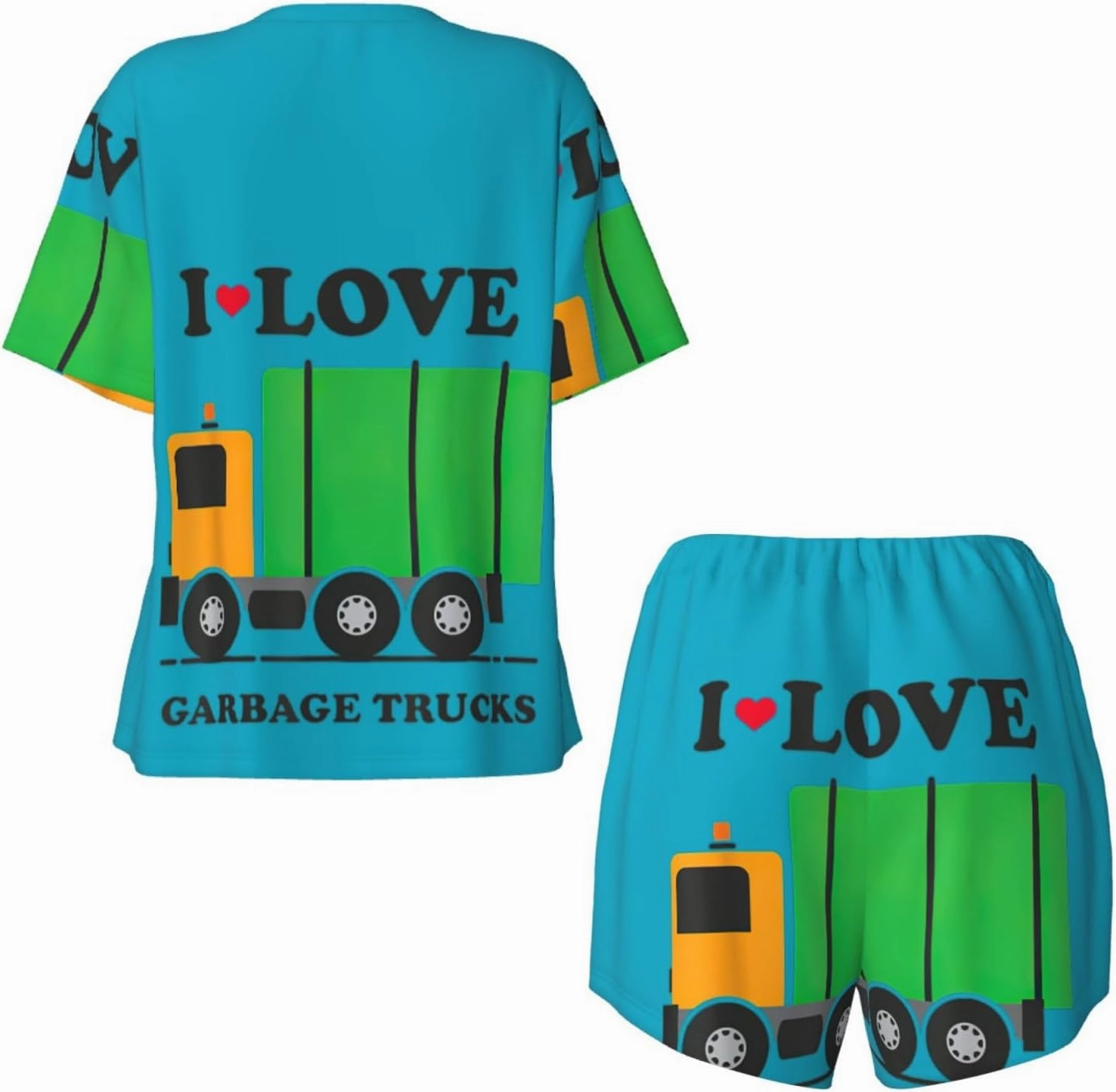 I Love Garbage Trucks Print Women'S Pajamas Set Summer Sleepwear Sets 2 Piece Lounge Set With Pockets