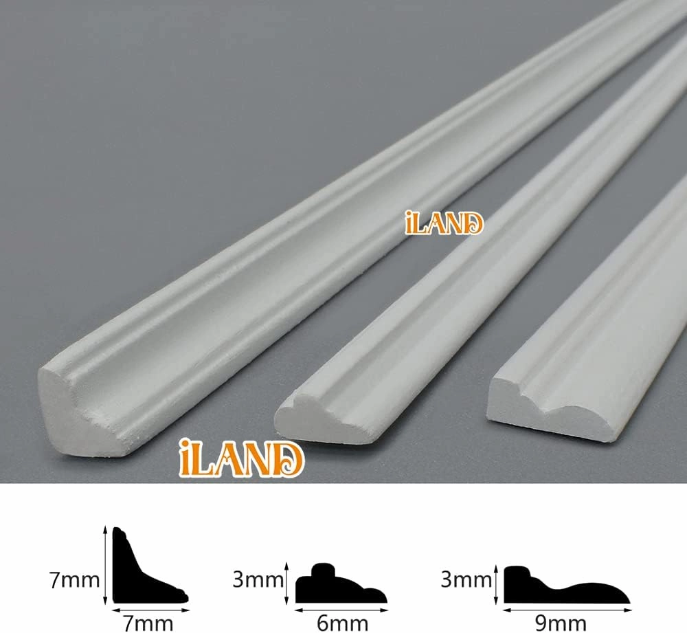 iLAND Miniature Dollhouse Accessories on 1:12 Scale, Wooden Dollhouse Trims & Skirting Board & Moulding Cornice 17” Long 18pcs (Classic White)