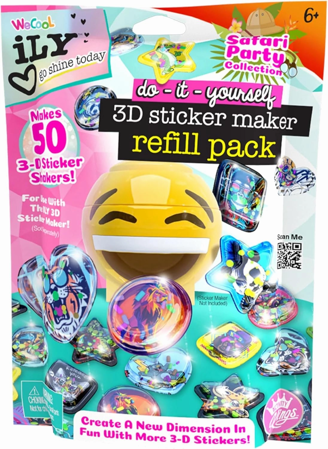 ILY 3D Sticker Maker Refill Pack – Safari Party | DIY Arts & Crafts Kit for Kids Ages 6  | Creative Toy Gift Set with 50  Custom Refills for Boys & Girls