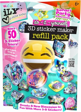 ILY 3D Sticker Maker Refill Pack – Safari Party | DIY Arts & Crafts Kit for Kids Ages 6  | Creative Toy Gift Set with 50  Custom Refills for Boys & Girls