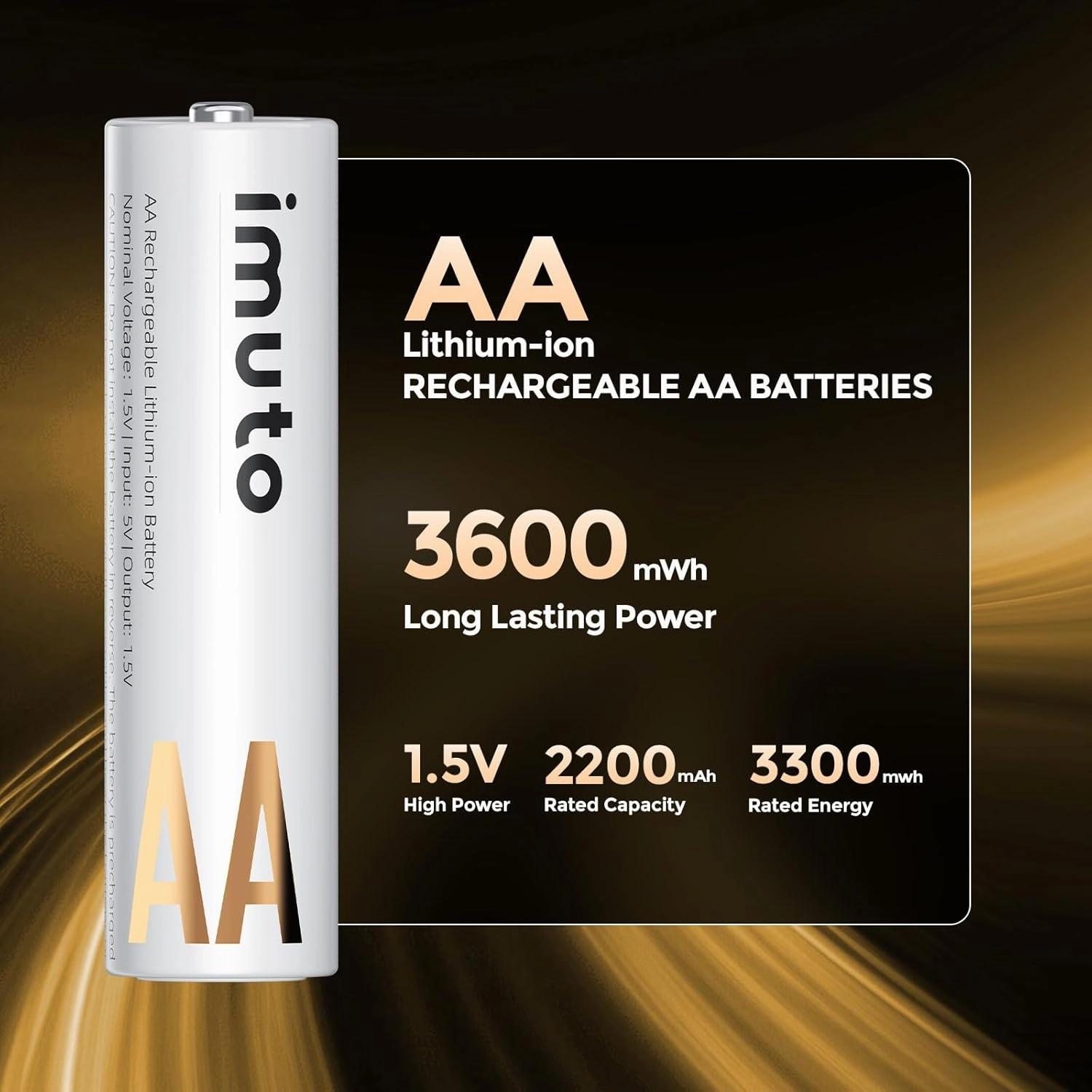 imuto Rechargeable aa Batteries, 3600mWh aa Lithium Batteries 8 Pack, 1.5V 2A Output Double a Battery, 1600  Cycle Life